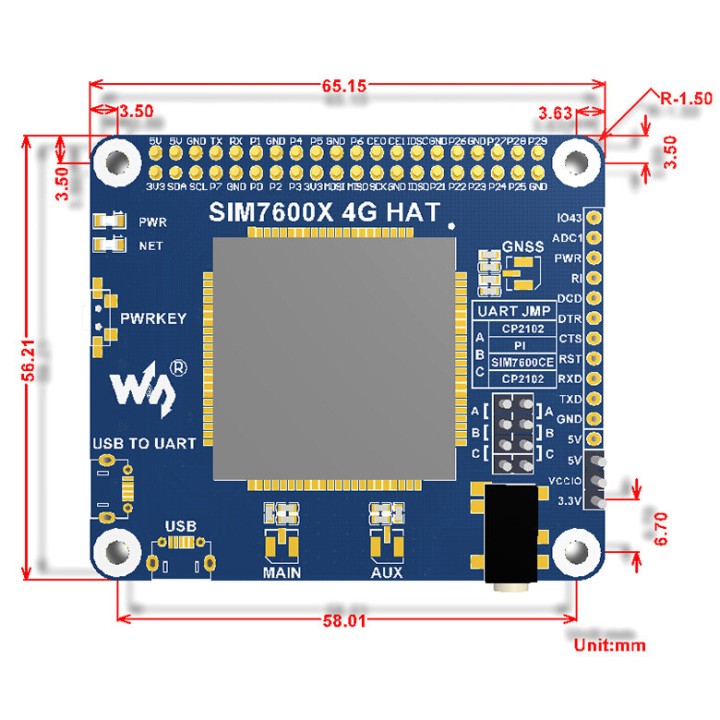 4G/3G/2G/GSM/GPRS/GNSS HAT для Raspberry Pi