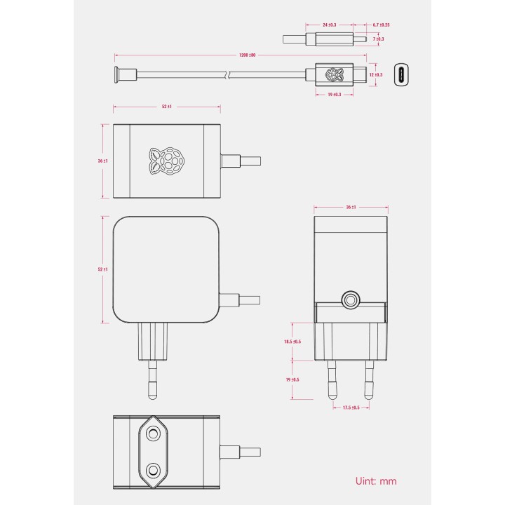 Офіційний блок живлення для RPi 5 27W USB TYPE-C