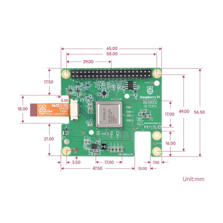Raspberry Pi AI HAT+ 26 TOPS розміри