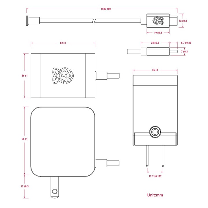 Raspberry Pi 45W USB-C Power Supply розміри