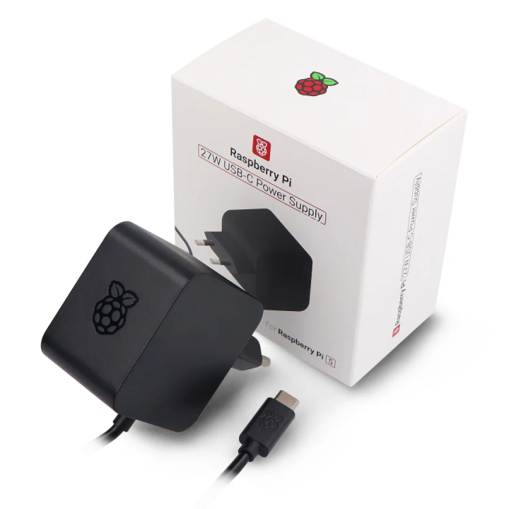Чорний блок живлення Raspberry Pi 5 27W з упаковкою