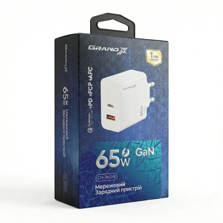 Передня сторона упаковки Grand-X CH-960W GaN 65 Вт