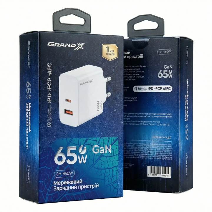 Передня та задня сторони упаковки Grand-X CH-960W