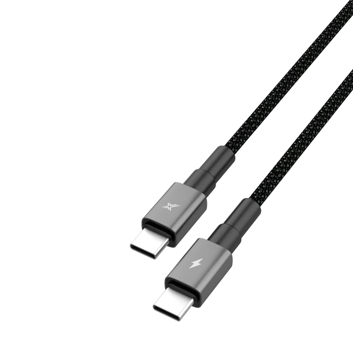 Чорний кабель Grand-X CC-08B USB-C - USB-C у нейлоновому обплетенні