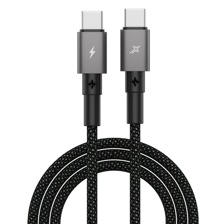 Два конектори USB-C кабелю Grand-X CC-08B з позначками блискавки