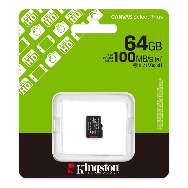 Упаковка Kingston Canvas Select Plus Gen3 microSDXC 64 ГБ без SD-адаптера