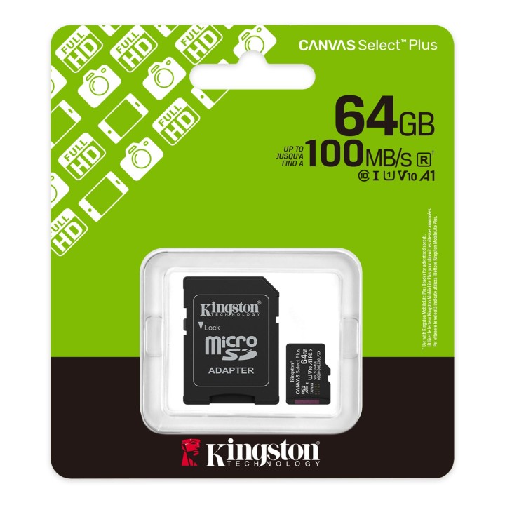 Упаковка Kingston Canvas Select Plus Gen3 microSDXC 64 ГБ із SD-адаптером