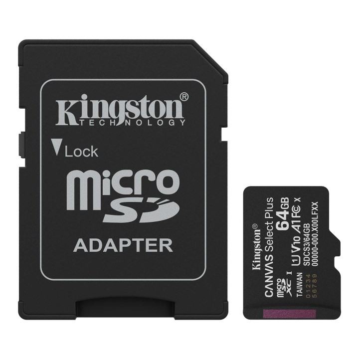 Карта пам’яті Kingston Canvas Select Plus Gen3 microSDXC 64 ГБ із SD-адаптером - вигляд спереду