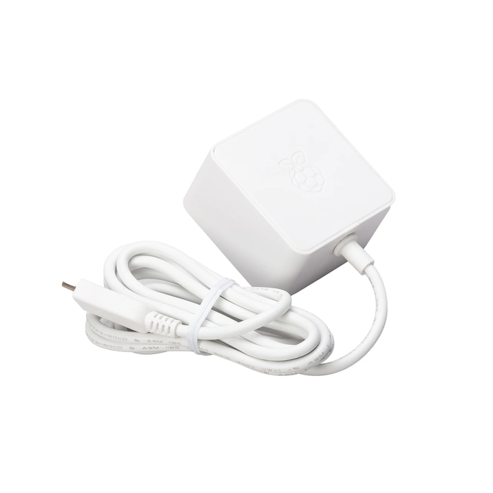 Білий блок живлення Raspberry Pi 12.5W із кабелем microUSB - вигляд під кутом