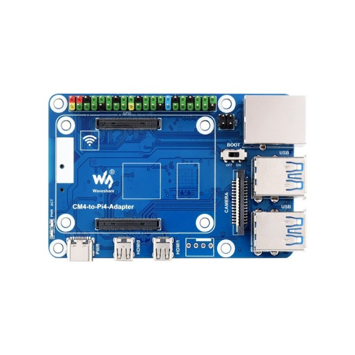 Waveshare CM4-to-Pi4-Adapter - вигляд зверху та роз'єми для CM4