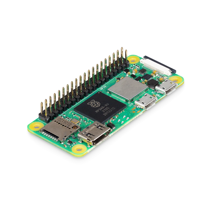 Raspberry Pi Zero 2 W з припаяним GPIO - загальний вигляд під кутом