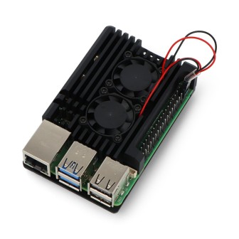 Алюмінієвий корпус з двома вентиляторами на Raspberry Pi 5 - вигляд з боку GPIO