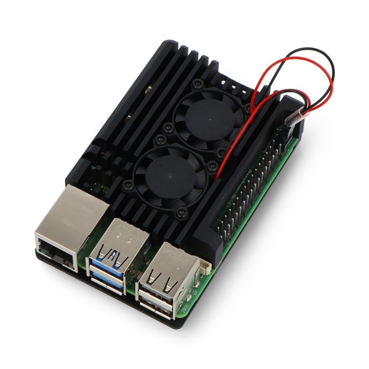 Алюмінієвий корпус з двома вентиляторами на Raspberry Pi 5 - вигляд з боку GPIO