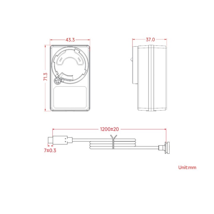 Розміри блока живлення USB-C PD 27 Вт
