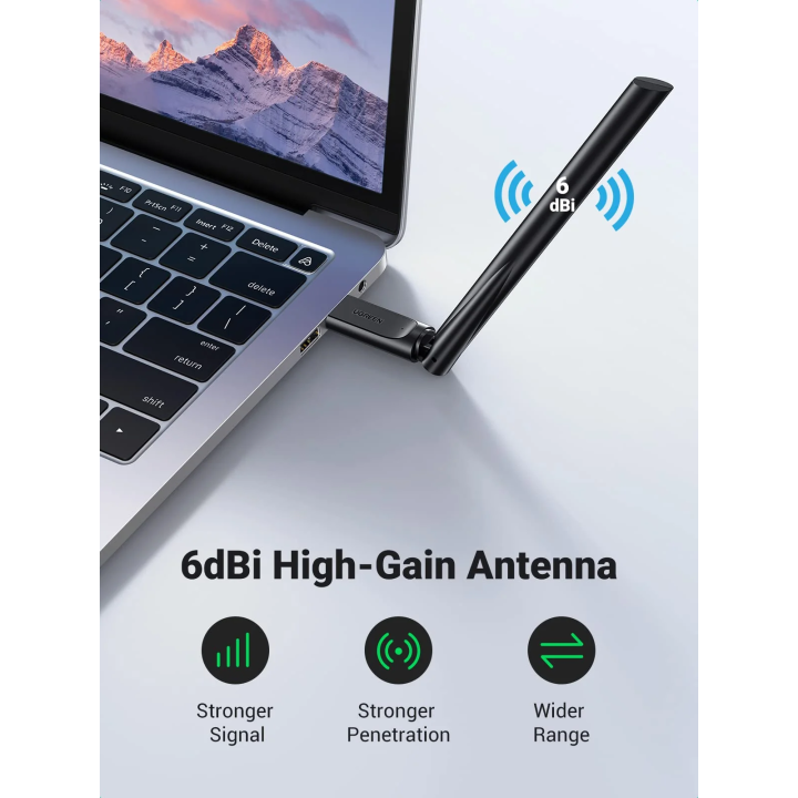 UGREEN CM496 з антеною 6 дБі, підключений до ноутбука