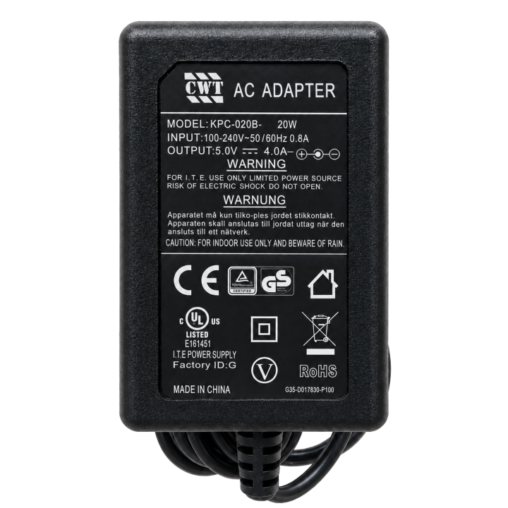 Маркування блока живлення CWT KPC-020B: 5 В, 4 А, 20 Вт