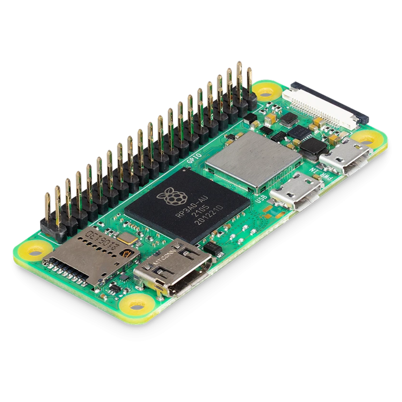 Raspberry Pi Zero 2 W з припаяним GPIO - загальний вигляд під кутом